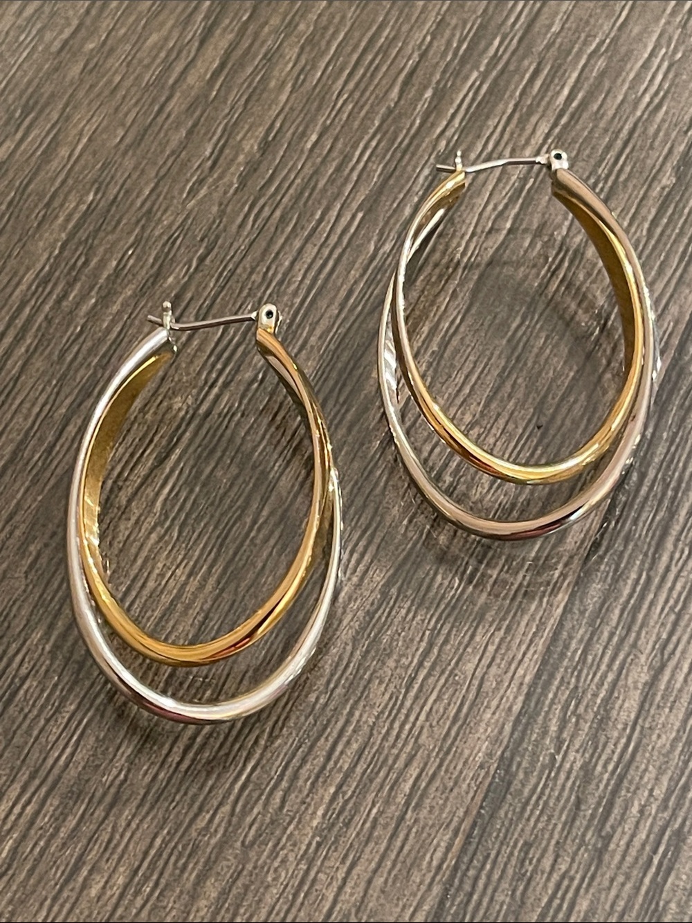 Vintage Style Two-tone Interlocking Double Hoop Earrings